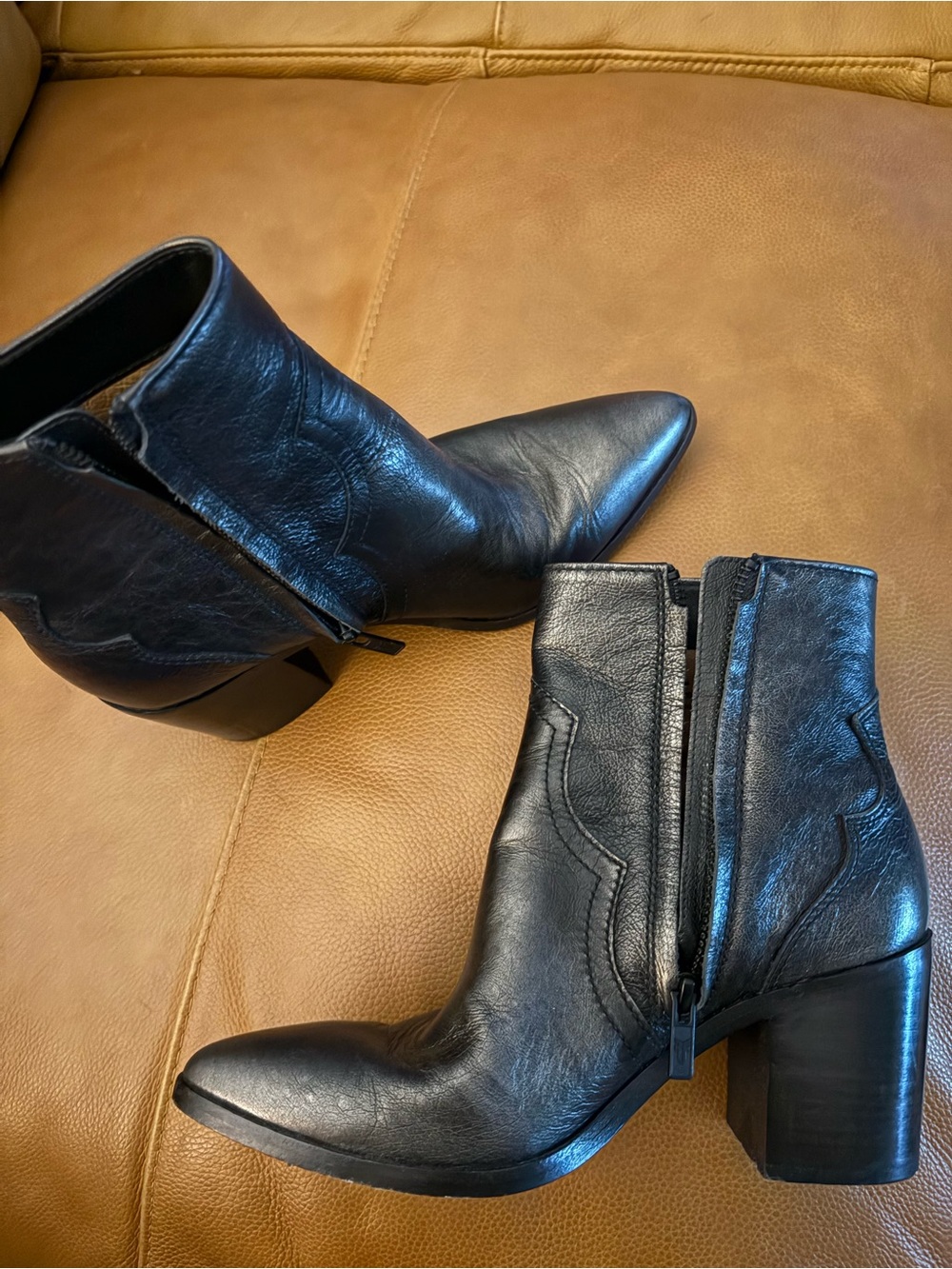 FRYE Gray/Gunsmoke Metallic Women’s Leather Ankle Boots with Block Heel